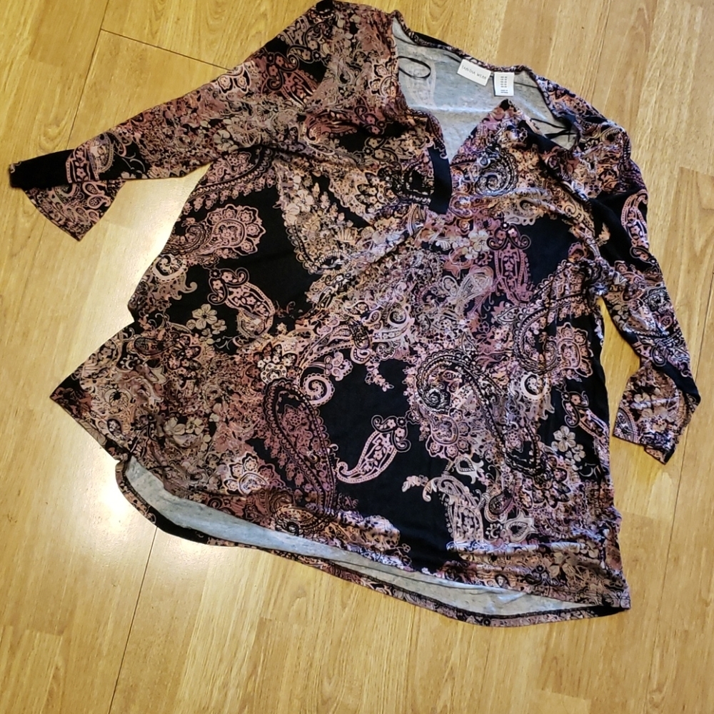 Tabitha Webb pink/black Y neck top sz 1X